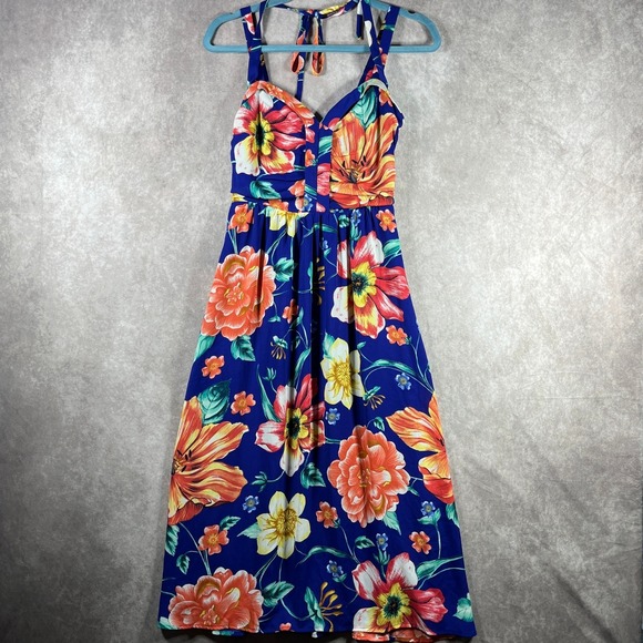 Anthropologie Moulinette Soeurs Annona Dress Womens Size 4 Blue Floral Midi Boho - Picture 1 of 10